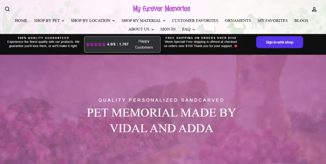 My Furever Memories website homepage screenshot
