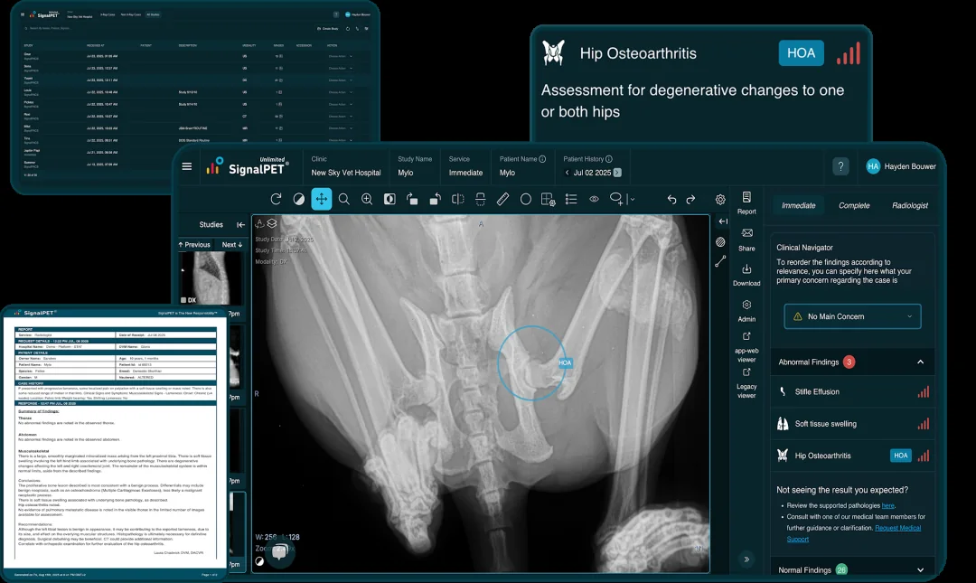 SignalPET veterinary AI radiology platform interface