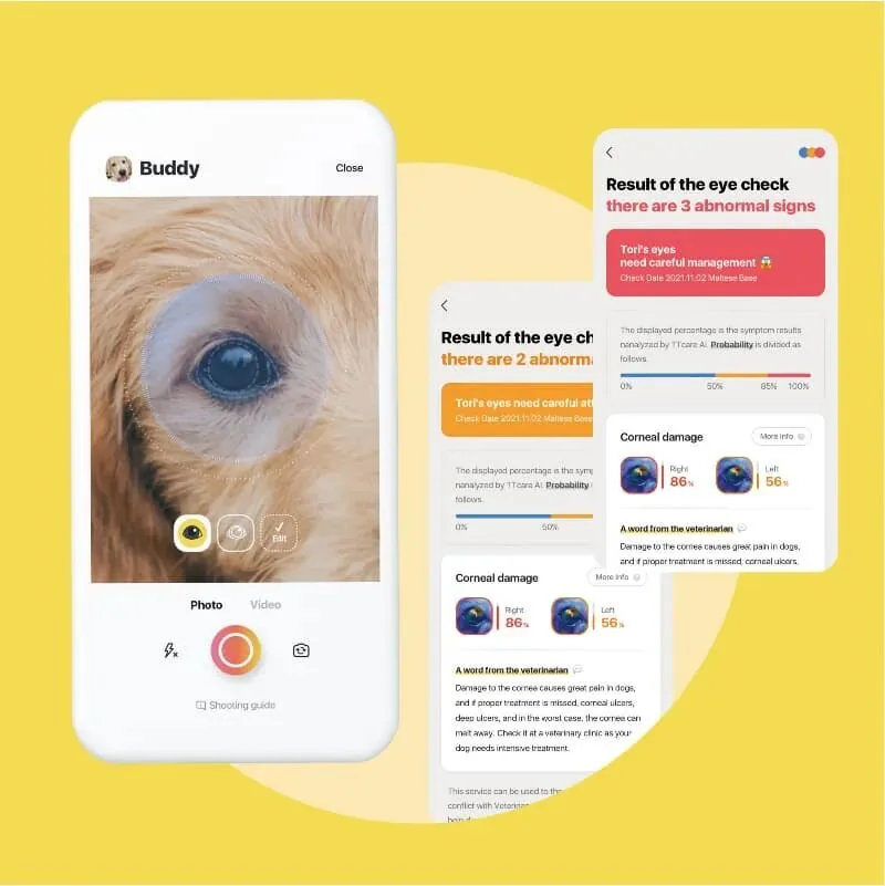 TTcare AI pet health check app interface