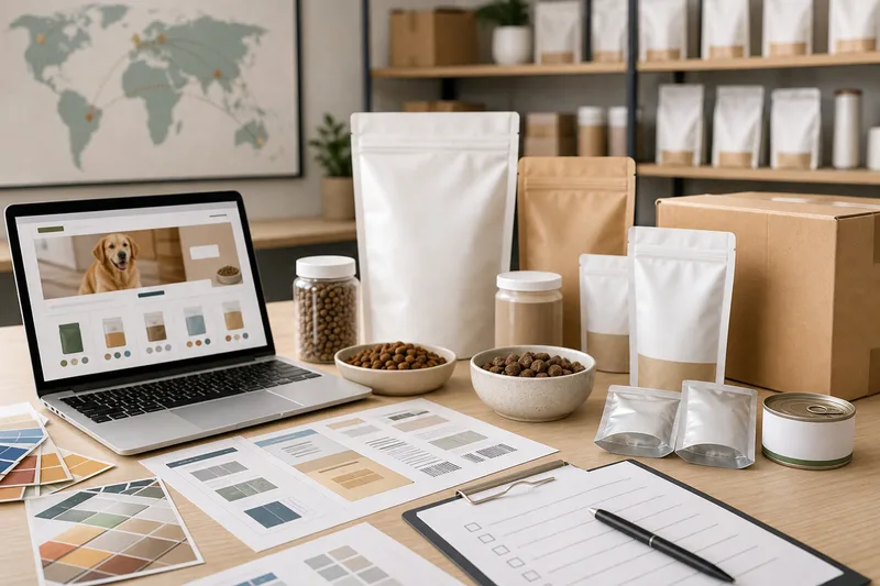 Pet food packaging export and online launch planning for a new brand