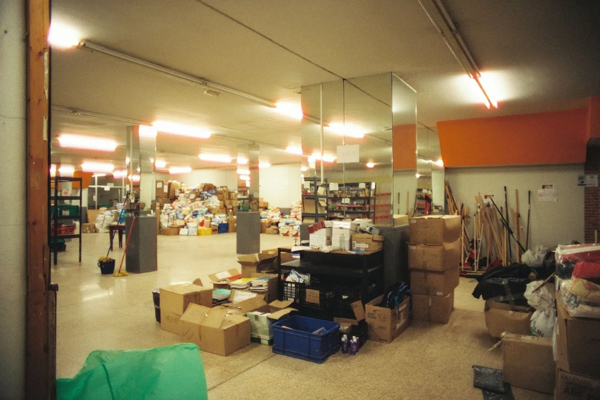 Warehouse floor with cartons and supplies prepared for inventory planning